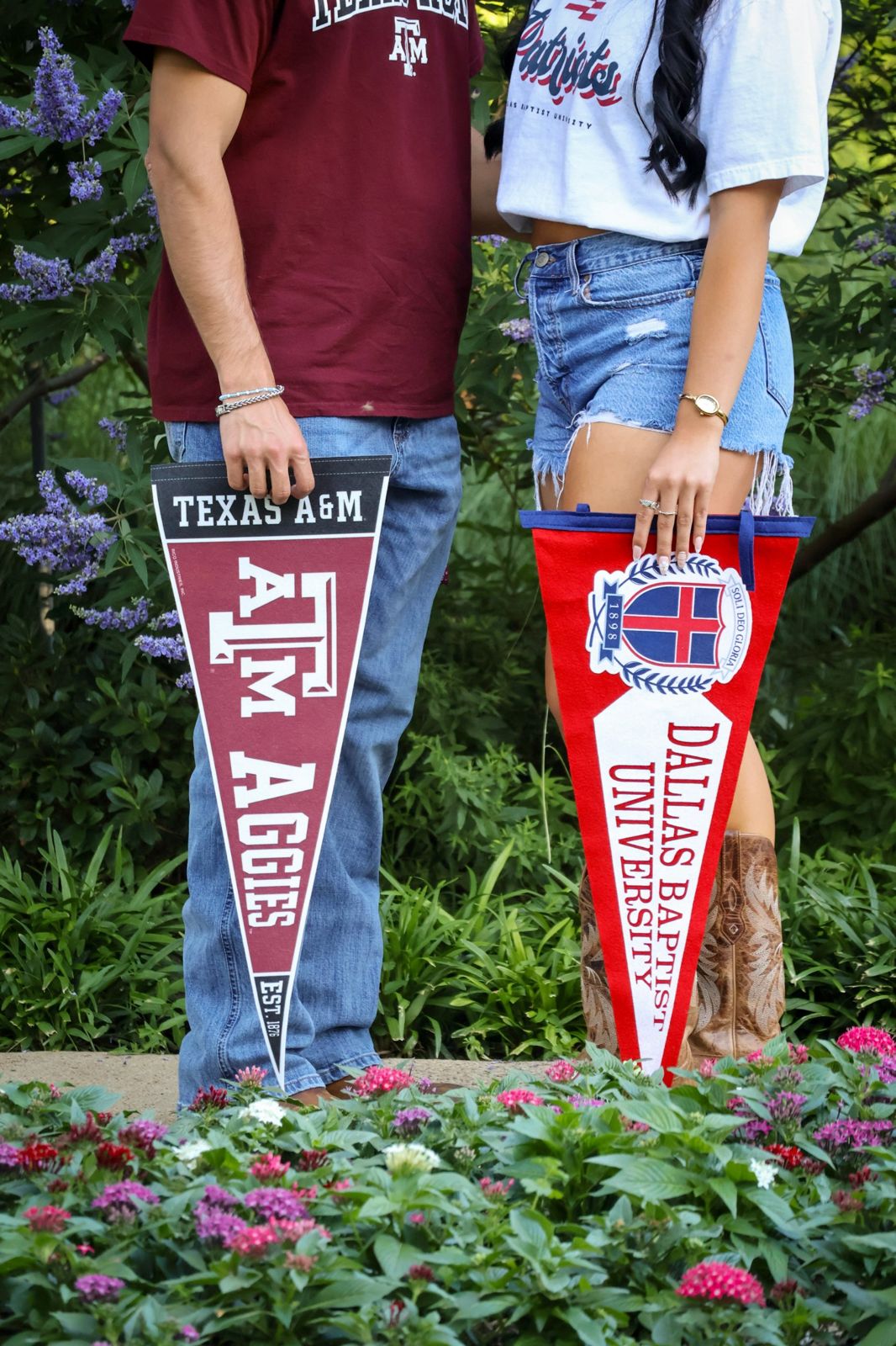 College commitment portrait with pennants